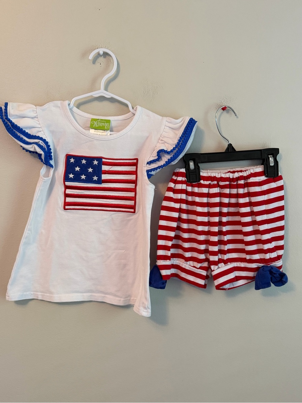 Classic Whimsy Patriotic Flag Tee & Striped Shorts Set - Red White Blue